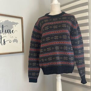 Lacoste Multicolor Geometric 100% Wool Retro Vintage 70's Sweater Size Large